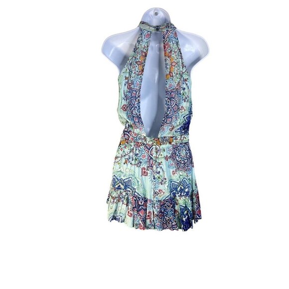 RAGA Womens High Neck Pleated Floral Sleeveless Romper Key Hole Back Size S - Picture 3 of 5